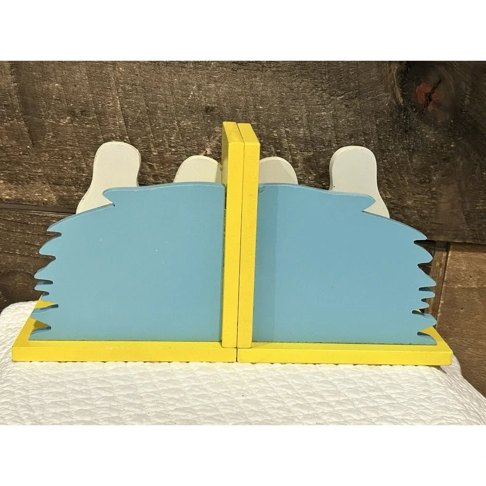 Vintage Dr Seuss Bookends‎ Wooden Grinch Boo Yellow Henson Nursery Play Room EUC
